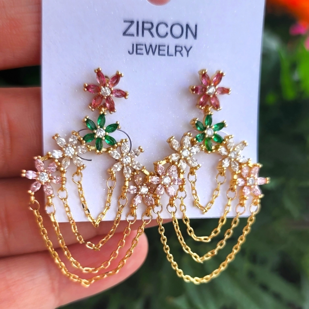 Flower drop rainbow earrings